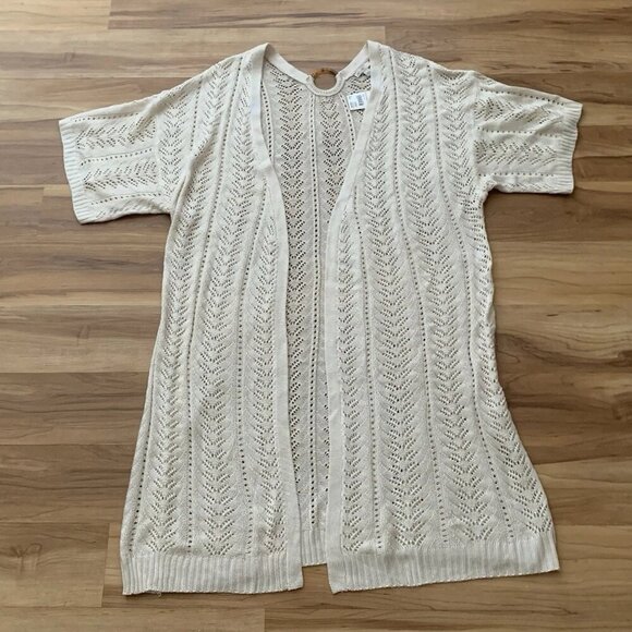C EST. 1946 Beige Crochet Acrylic Boho Duster Size 18/20 Open Front NWT - Picture 1 of 10